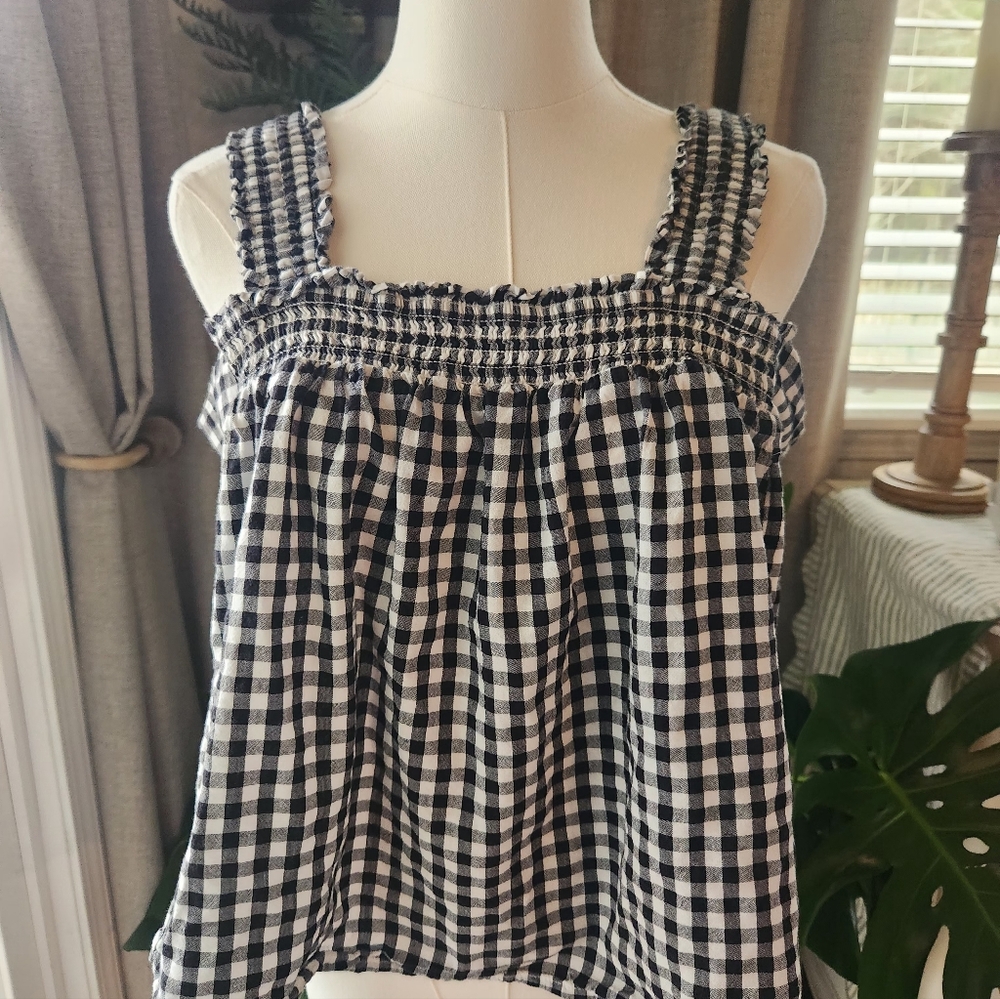 a.n.a Black and White Gingham Smocked Tank Top